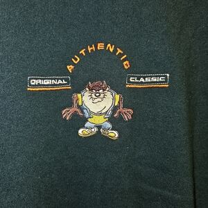 Warner Bros. Looney Tunes Dark Green Tazmanian Crewneck Sweatshirt Embroidered